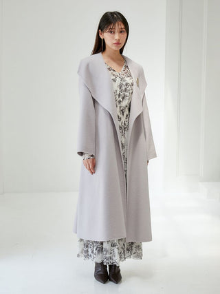 Oversized Collar Wrap Coat in Light Grey, Premium Women's Outwear at SNIDEL USA