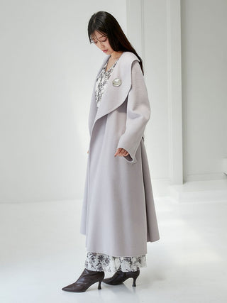 Oversized Collar Wrap Coat in Light Grey, Premium Women's Outwear at SNIDEL USA