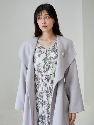 Oversized Collar Wrap Coat in Light Grey, Premium Women's Outwear at SNIDEL USA