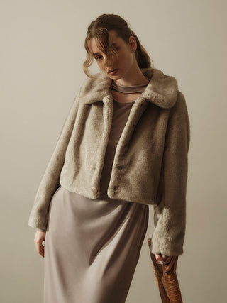 Short Stand Collar Faux Fur Coat