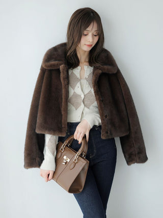 Short Stand Collar Faux Fur Coat