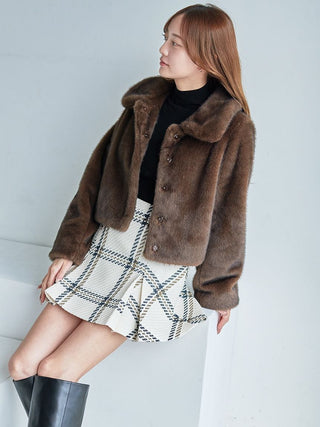Short Stand Collar Faux Fur Coat