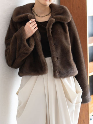 Short Stand Collar Faux Fur Coat