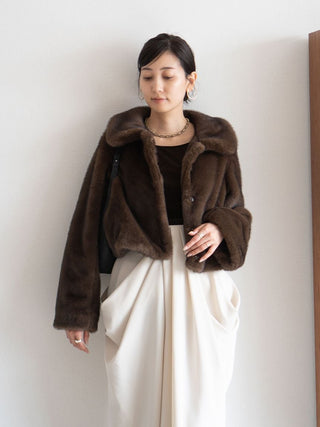 Short Stand Collar Faux Fur Coat