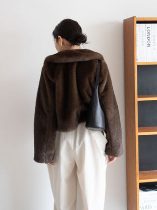 Short Stand Collar Faux Fur Coat