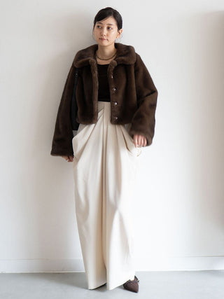 Short Stand Collar Faux Fur Coat