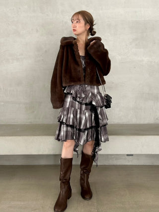 Short Stand Collar Faux Fur Coat