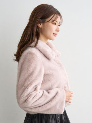 Short Stand Collar Faux Fur Coat