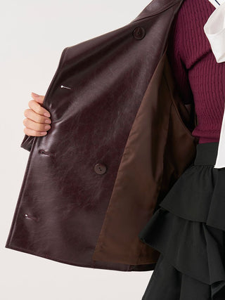 Brown SNIDEL Stand Collar Belted Jacket held open to show its lining and inside front panel.