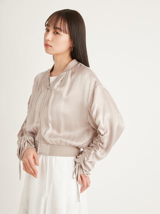 Drawstring MA-1 Semi Cropped Jacket in pink beige, A Premium, Fashionable, and Trendy Women's Tops at SNIDEL USA