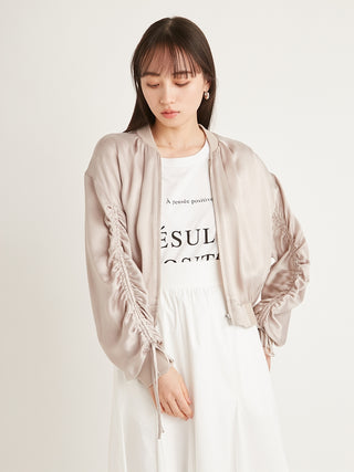 Drawstring MA-1 Semi Cropped Jacket in pink beige, A Premium, Fashionable, and Trendy Women's Tops at SNIDEL USA