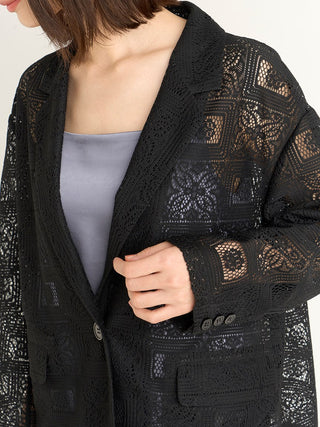 Paneled Lace Cardigan in black, A Premium, Fashionable, and Trendy Women's Tops at SNIDEL USA