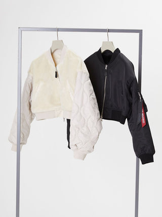 SNIDEL×ALPHA Cropped Jacket in Off White and Black, Premium Fashionable Women's Tops Collection at SNIDEL USA