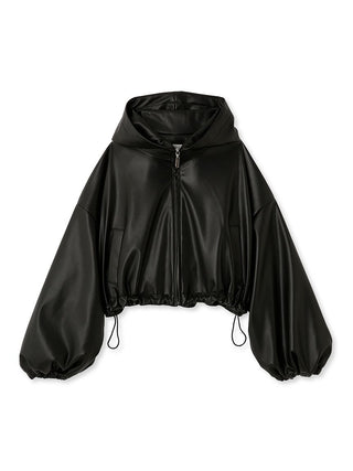 Drop Shoulder Cropped Zip Up Hoodie in black, Premium Women's Knitwear at SNIDEL USA