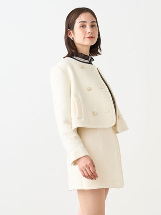Tweed Cropped Wool Jacket in ivory, Premium Women's Outwear at SNIDEL USA.