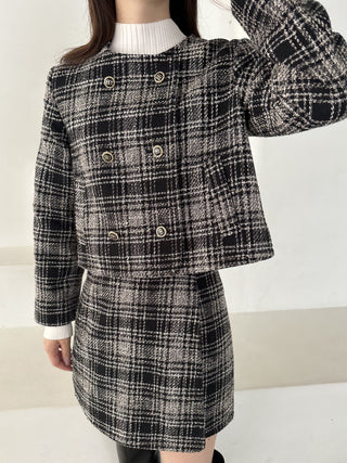Tweed Cropped Wool Jacket in checkered, Premium Women's Outwear at SNIDEL USA.