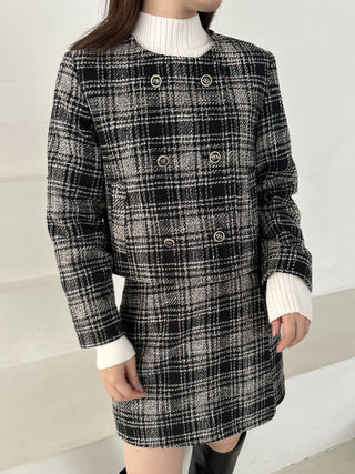 Tweed Cropped Wool Jacket in checkered, Premium Women's Outwear at SNIDEL USA.