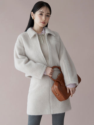 Cozy Cropped Wool Jacket in Ivory, Premium Women's Outwear at SNIDEL USA