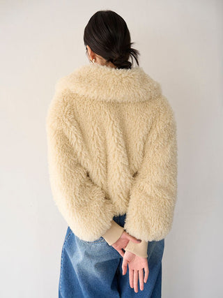 Trendy Faux Fur Cropped Jacket in Yellow, Premium Women's Outwear at SNIDEL USA