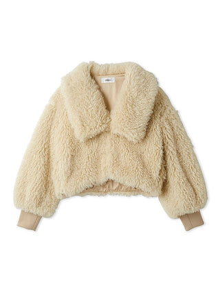 Trendy Faux Fur Cropped Jacket in Yellow, Premium Women's Outwear at SNIDEL USA