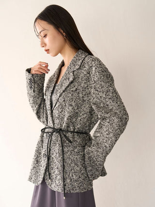 Belted Tweed Blazer in Mix, Premium Women's Outwear at SNIDEL USA