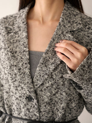 Belted Tweed Blazer in Mix, Premium Women's Outwear at SNIDEL USA