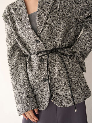 Belted Tweed Blazer in Mix, Premium Women's Outwear at SNIDEL USA