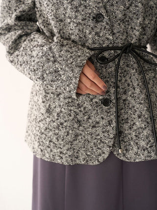 Belted Tweed Blazer in Mix, Premium Women's Outwear at SNIDEL USA