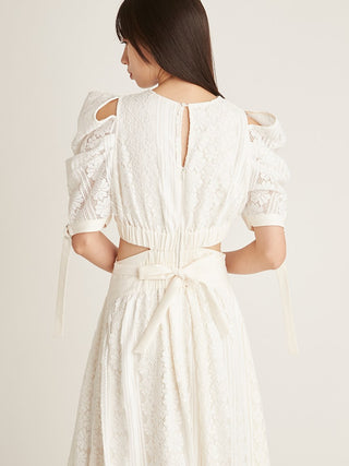 Switching Decollete Open Dress in white, premium women's dress at SNIDEL USA