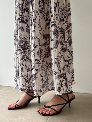 Pleated Floral Maxi Dress in navy, premium women's dress at SNIDEL USA