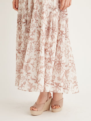 Pleated Floral Maxi Dress in pink beige, premium women's dress at SNIDEL USA