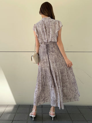 Pleated Floral Maxi Dress in lavender, premium women's dress at SNIDEL USA
