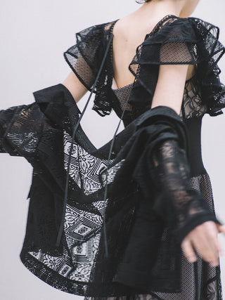 Volume Lace Maxi Dress in black, premium women's dress at SNIDEL USA