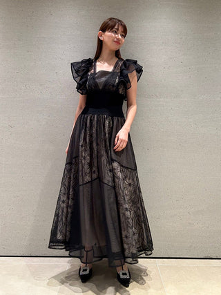 Volume Lace Maxi Dress in black, premium women's dress at SNIDEL USA