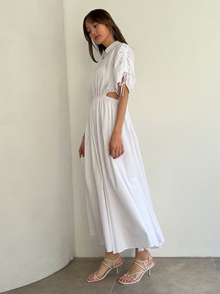 Sustainable Back Slit Maxi Shirt Dress in white, premium women's dress at SNIDEL USA