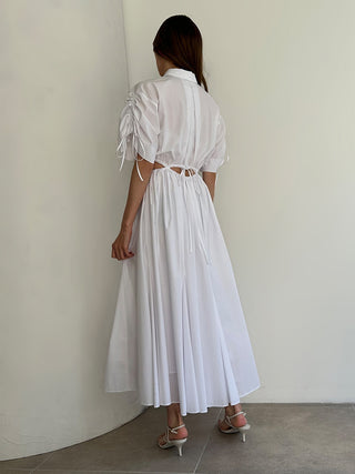Sustainable Back Slit Maxi Shirt Dress in white, premium women's dress at SNIDEL USA