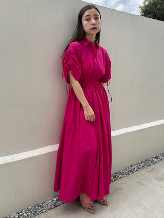Sustainable Back Slit Maxi Shirt Dress in pink, premium women's dress at SNIDEL USA