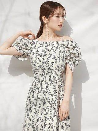  2way Puff Sleeve Floral Dress in ivory, premium women's dress at SNIDEL USA