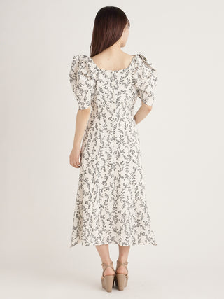  2way Puff Sleeve Floral Dress in ivory, premium women's dress at SNIDEL USA