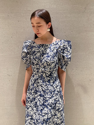 2way Puff Sleeve Floral Dress in blue, premium women's dress at SNIDEL USA