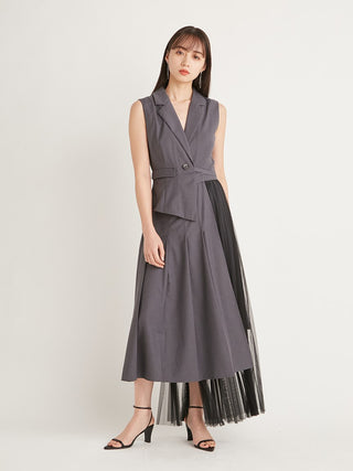 Switching Vest Dress in dark gray, premium women's dress at SNIDEL USA