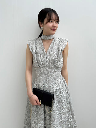 Overshoulder Jacquard Maxi Dress in gray beige, premium women's dress at SNIDEL USA