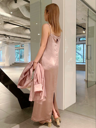 Cami Satin Slip Dress in pink, premium women's dress at SNIDEL USA