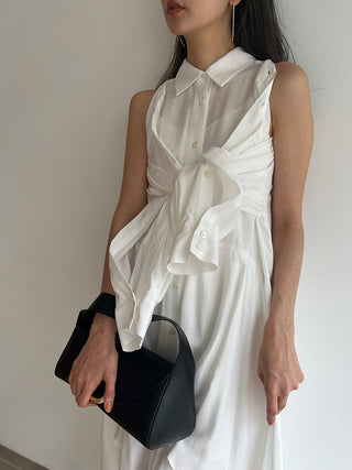 Fishtail Long Sleeve Collar Dress in white, premium women's dress at SNIDEL USA