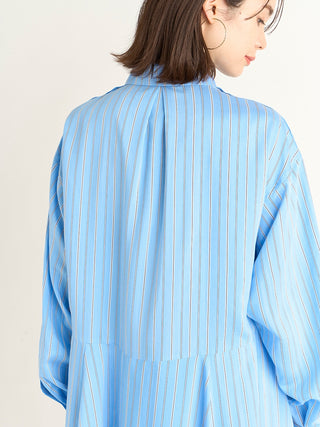  Fishtail Long Sleeve Collar Dress in stripe, premium women's dress at SNIDEL USA