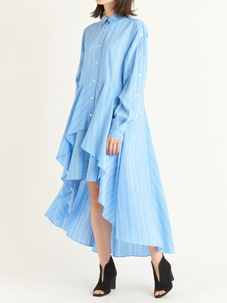  Fishtail Long Sleeve Collar Dress in stripe, premium women's dress at SNIDEL USA