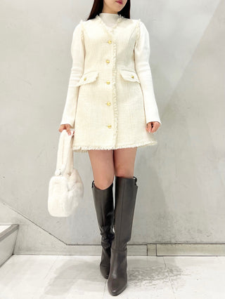 Tweed Vest Mini Dress in ivory, Luxury Women's Dresses at SNIDEL USA.
