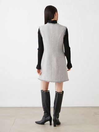 Tweed Vest Mini Dress in gray, Luxury Women's Dresses at SNIDEL USA.