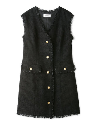 Tweed Vest Mini Dress in black, Luxury Women's Dresses at SNIDEL USA.