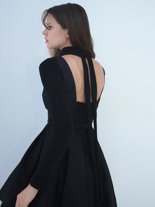 Taffeta Trendy Layered Mini Dress in black, Luxury Women's Dresses at SNIDEL USA.